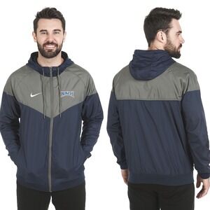 Nike Windbreaker Jacket Blue Grey Hoodie With Drawstring Athletic‎ Football NEW
